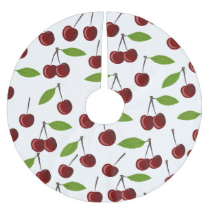 Saia Para Árvore De Natal De Poliéster Cereja Vermelha, Padrão De Cerejas, Folhas, Fruta