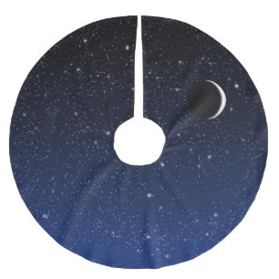 Saia Para Árvore De Natal De Poliéster Céu estrelado e lua do crescente, azul da