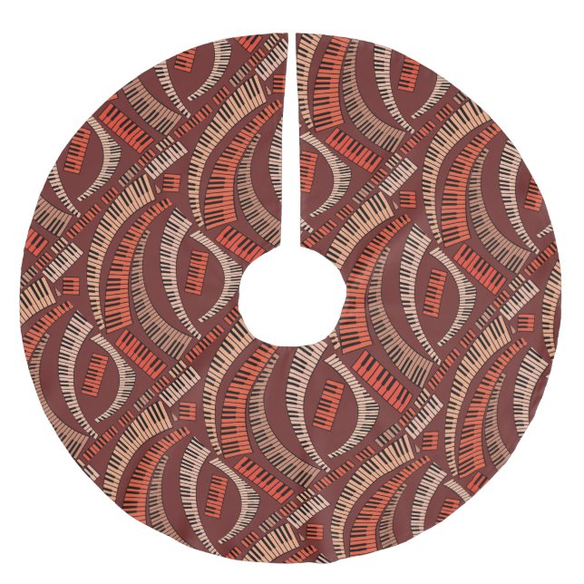 Saia Para Árvore De Natal De Poliéster Chaves de Piano Curvas (Frente)