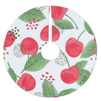 Saia Para Árvore De Natal De Poliéster Cherry Berries Vintage, Watercolor Seamless.