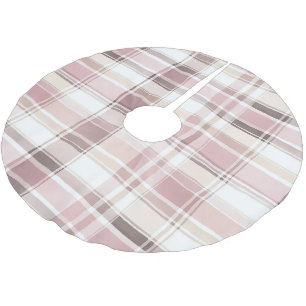 Saia Para Árvore De Natal De Poliéster Chic Blush White Creme Cor-de-rosa Xadrez Natal