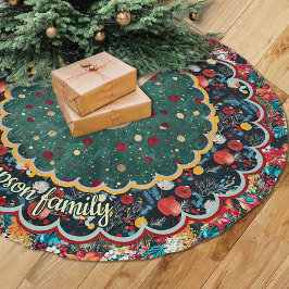 Saia Para Árvore De Natal De Poliéster Chic Floral green red Christmas personalized