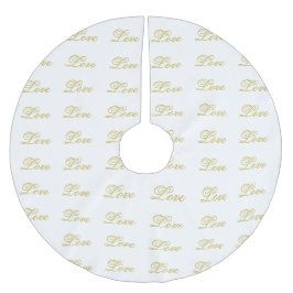 Saia Para Árvore De Natal De Poliéster Chic Gold Script Amor Branco Caligrafia Casamento
