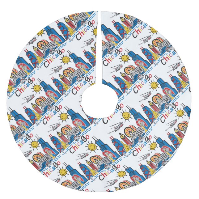 Saia Para Árvore De Natal De Poliéster Chicago Kids Skyline (Frente)