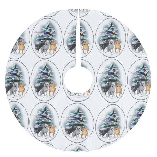 Saia Para Árvore De Natal De Poliéster Chihuahua Christmas (Frente)