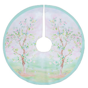Saia Para Árvore De Natal De Poliéster Chinoiserie floral de pré-filheira neonelial