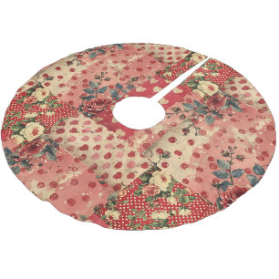 Saia Para Árvore De Natal De Poliéster Chique Vintage bonito Distante Floral