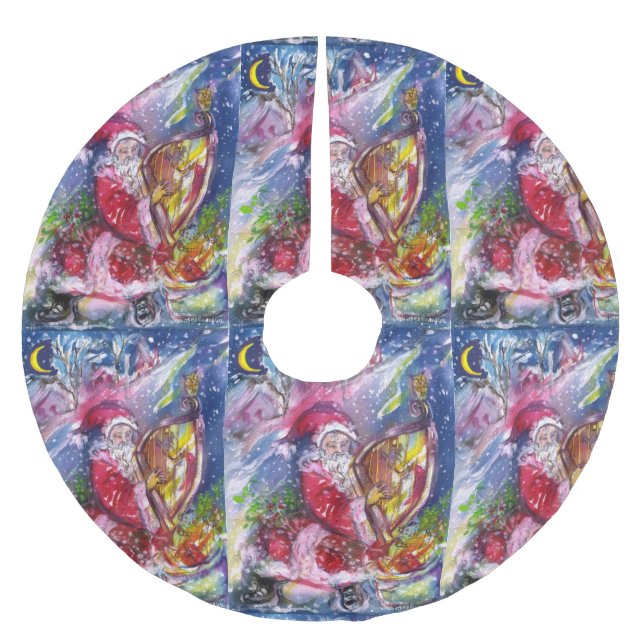 SAIA PARA ÁRVORE DE NATAL DE POLIÉSTER CHRISTMAS NOITE /SANTA CLAUS JOGANDO HARP (Frente)