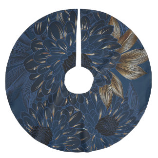 Saia Para Árvore De Natal De Poliéster Chrysanthemum desenhado à mão, elegante padrão flo