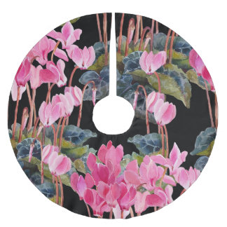 Saia Para Árvore De Natal De Poliéster Ciclame Rosa: Aquarela Floral Escura