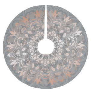 Saia Para Árvore De Natal De Poliéster Cinza Dourada Rosa Floral Mandala Esmagado Poliés
