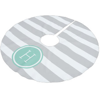 Saia Para Árvore De Natal De Poliéster Cinza e Aqua Pré-Disquete Stripes Monograma