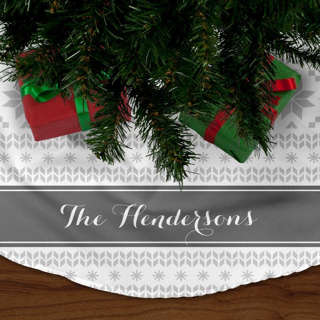 Saia Para Árvore De Natal De Poliéster Cinza e Monograma da Ilha Branca (Criador carregado)