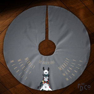 Saia Para Árvore De Natal De Poliéster Cinza Simples Chic Engraçado Winter Llama Shekey
