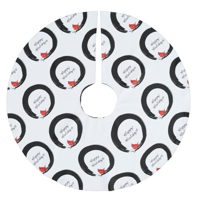 Saia Para Árvore De Natal De Poliéster Círculo Zen com Cardeal de Natal (Frente)