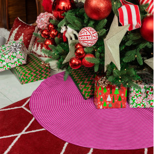 Saia Para Árvore De Natal De Poliéster Círculos Concêntricos Finos Rosa Quente