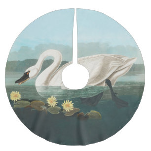 Saia Para Árvore De Natal De Poliéster cisnes brancas de pássaro de audubon do cisne