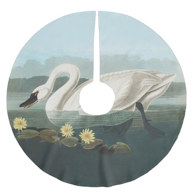 Saia Para Árvore De Natal De Poliéster cisnes brancas de pássaro de audubon do cisne (Frente)