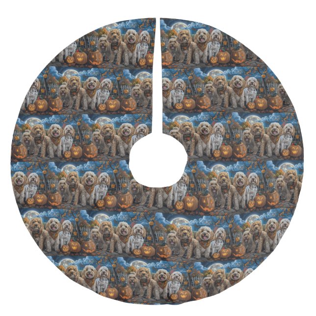 Saia Para Árvore De Natal De Poliéster Cockapoo Halloween Spooky (Frente)