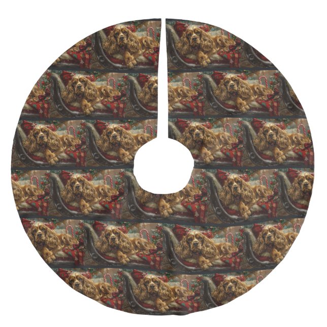 Saia Para Árvore De Natal De Poliéster Cocker Spaniel Cão Festivo (Frente)