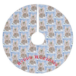 Saia Para Árvore De Natal De Poliéster Coelho da Neve Árvore de Natal Camisa Azul Branco