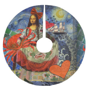 Saia Para Árvore De Natal De Poliéster Colagem Noite Estrelada da Mona Lisa: Surrealismo