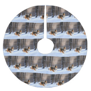 Saia Para Árvore De Natal De Poliéster Collie, deixa nevar o Natal