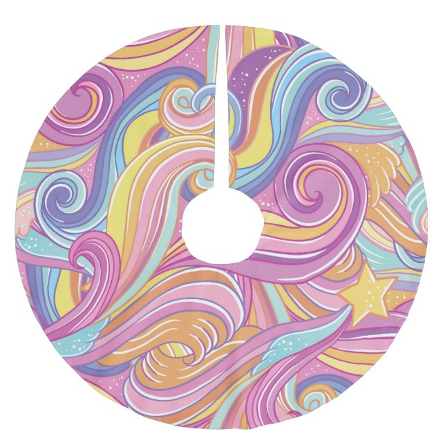 Saia Para Árvore De Natal De Poliéster Cometa Arco-Íris: Céu Sonho Mágico. (Frente)