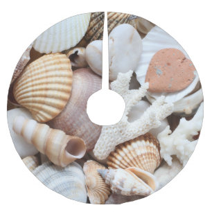 Saia Para Árvore De Natal De Poliéster Conchas do Mar Pedras Fundo Coral