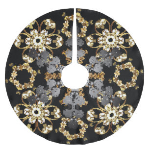 Saia Para Árvore De Natal De Poliéster Contorno do ouro: Decor Floral Oriental