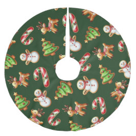 Saia Para Árvore De Natal De Poliéster Cookies Festivos de Natal Verdes