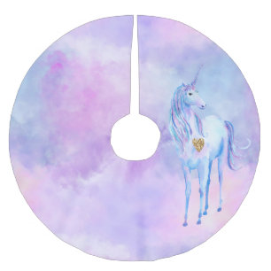 Saia Para Árvore De Natal De Poliéster Cor de Água do Unicórnio Roxo, Dourada