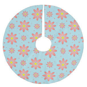 Saia Para Árvore De Natal De Poliéster Coral, rosa e pó, flores de margarida delicadas, a