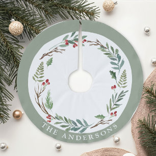 Saia Para Árvore De Natal De Poliéster Coroa de Folhagem de Inverno Natal Nome da Família