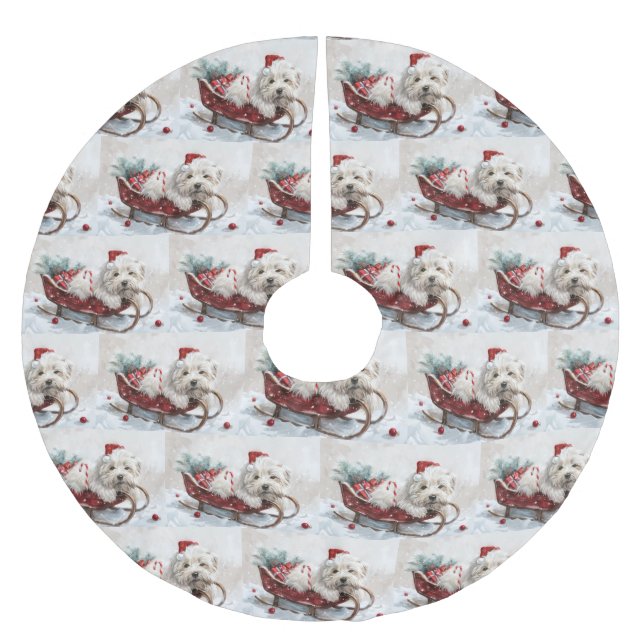 Saia Para Árvore De Natal De Poliéster Coton De Tulear Cão Festivo (Frente)