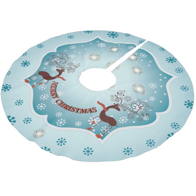 Saia Para Árvore De Natal De Poliéster Country Blue Whimsical Reindeer (Inclinado)