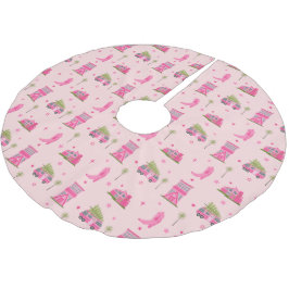 Saia Para Árvore De Natal De Poliéster Cowgirl Costeira Boots Camper Rosa de Natal Modern