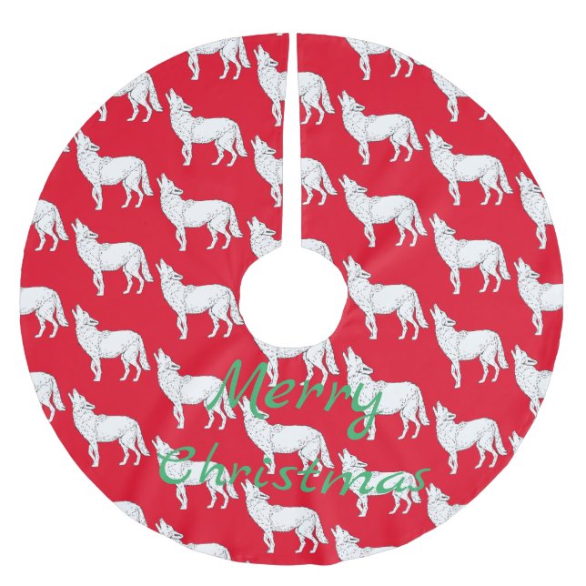 Saia Para Árvore De Natal De Poliéster Coyote Howling Thunder_Cove (Frente)