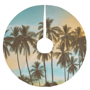 Saia Para Árvore De Natal De Poliéster Crepúsculo tropical: Palma de coco Silhouette