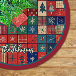 Saia Para Árvore De Natal De Poliéster Cute red blue festive christmas pattern custom
