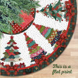 Saia Para Árvore De Natal De Poliéster Cute red green patchwork christmas trees printed