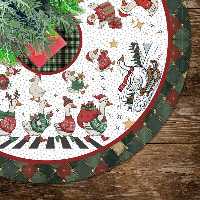 Saia Para Árvore De Natal De Poliéster Cute Red Green Silly Goose Christmas (Criador carregado)