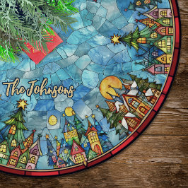 Saia Para Árvore De Natal De Poliéster Cute stained glass houses custom christmas