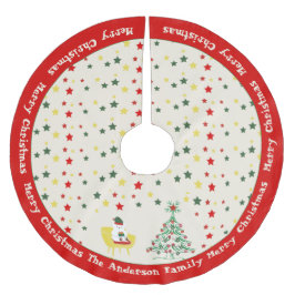 Saia Para Árvore De Natal De Poliéster Cute White Teddy Bear & Pine Tree Merry Christmas