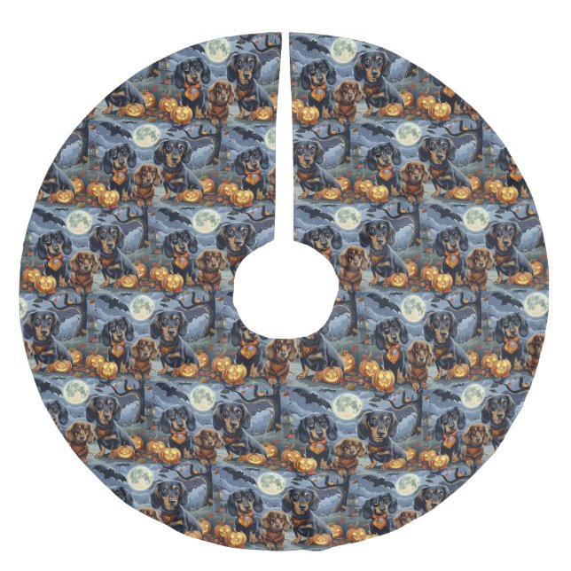 Saia Para Árvore De Natal De Poliéster Dachshund Halloween Spooky (Frente)