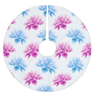 Saia Para Árvore De Natal De Poliéster Dahlia Rosa, Blue Dahla, Floral, Flores