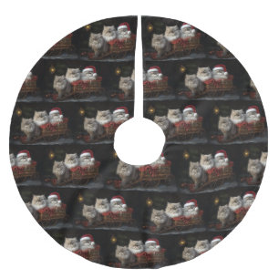 Saia Para Árvore De Natal De Poliéster Decado de Natal de Gato Persa Snowy Sleigh