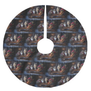 Saia Para Árvore De Natal De Poliéster Decoração de Natal Maine Coon Snowy Sleigh