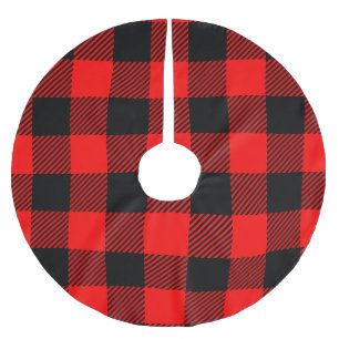 Saia Para Árvore De Natal De Poliéster Decoração Xadrez Lumberjack Vermelho e Preto Buffa