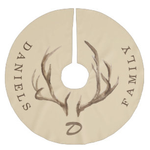 Saia Para Árvore De Natal De Poliéster Deer antlers rustic monogramas familia beige